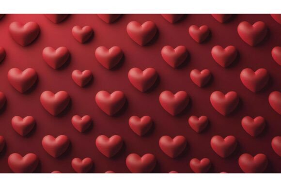 3D Red Hearts on a Red Background
