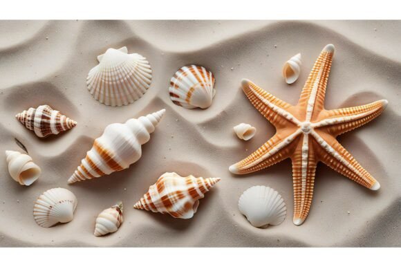 A Group of Seashells on Sand