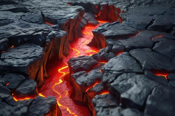 A Lava Flowing Through a Crack in a Rock