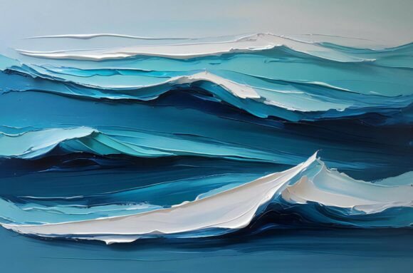 A Painting of Blue and White Waves