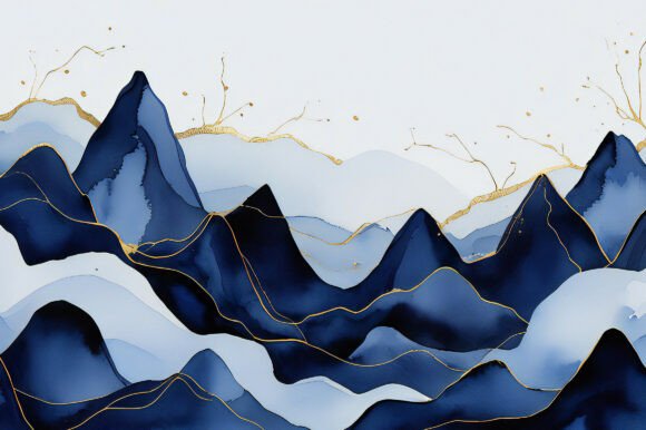 A Painting of Mountains with Gold Lines