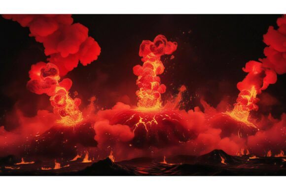 A Volcano Erupting with Lava and Smoke