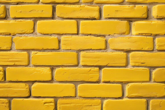 A Yellow Brick Wall with White Cement Texture