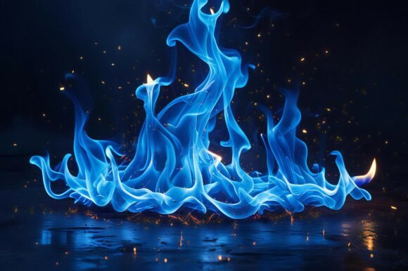 Blue Flames on a Black Background: A Versatile Design Element for Creative Projects