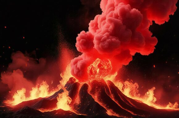 Enhance Your Creative Projects with a Volcano Erupting with Red Smoke Background Image